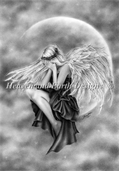 Diamond Painting Canvas - Mini Crying Moon Angel - Click Image to Close
